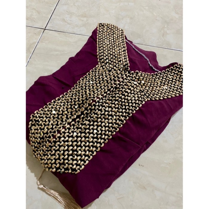 Promo Gamis Kaftan Abaya Renda Sultan Crinkle Airflow Premium - Maroon, all size Premium Lebaran Ter