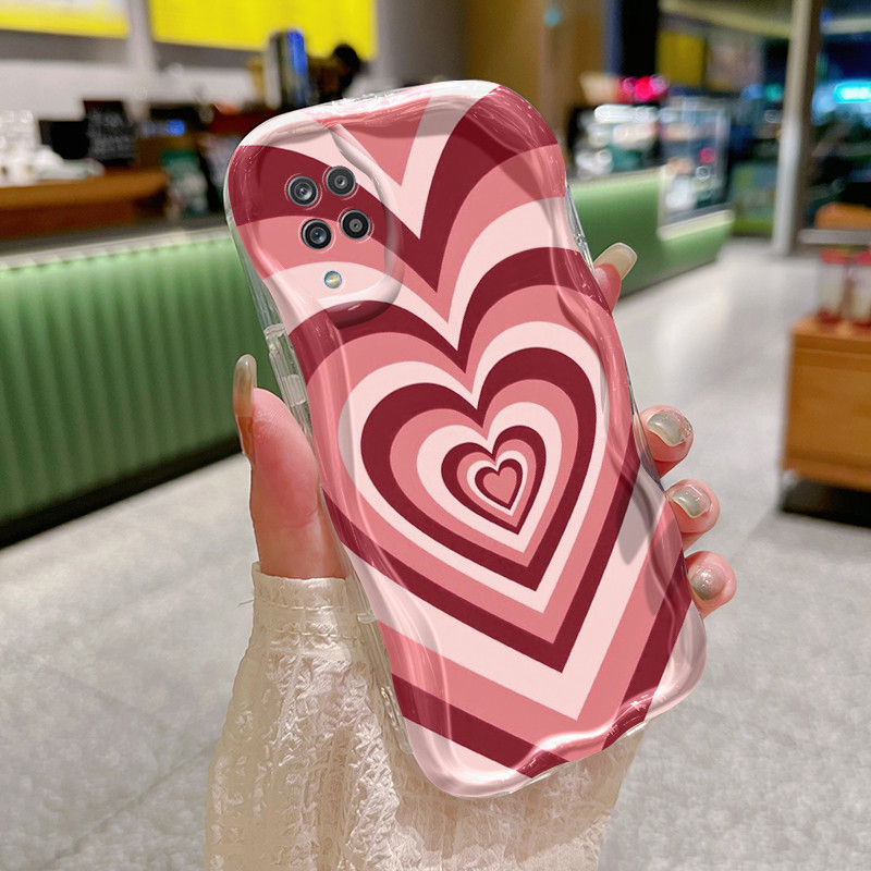 Casing Hp Samsung Galaxy A12 4G A12 5G M12 F12 Case Casing Pola hati gradien merah muda Softcase bat