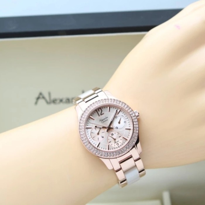 jam tangan wanita alexander cristie original ac2463 white rose gold