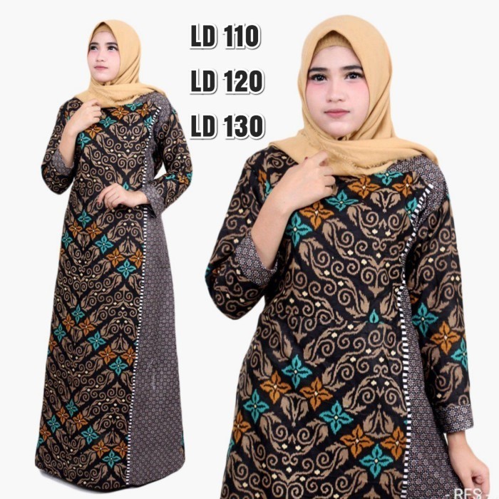 READY Baju dress gamis wanita super jumbo ld 140 batik kombinasi motif