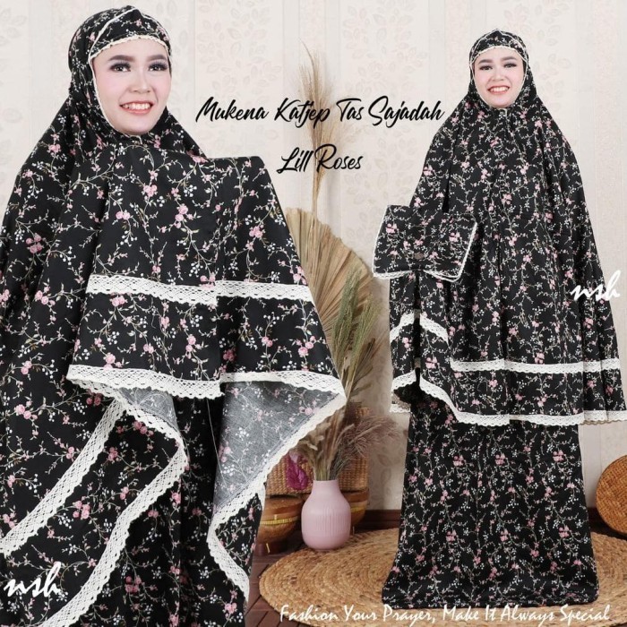 Mukena Katun Jepang Ori Motif Bunga Tas Sajadah By Nsh (Ready Banyak