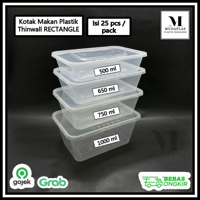 

`````````] Kotak Makan Plastik Thinwall 750 ml Persegi Panjang Rectangle - 25 pcs