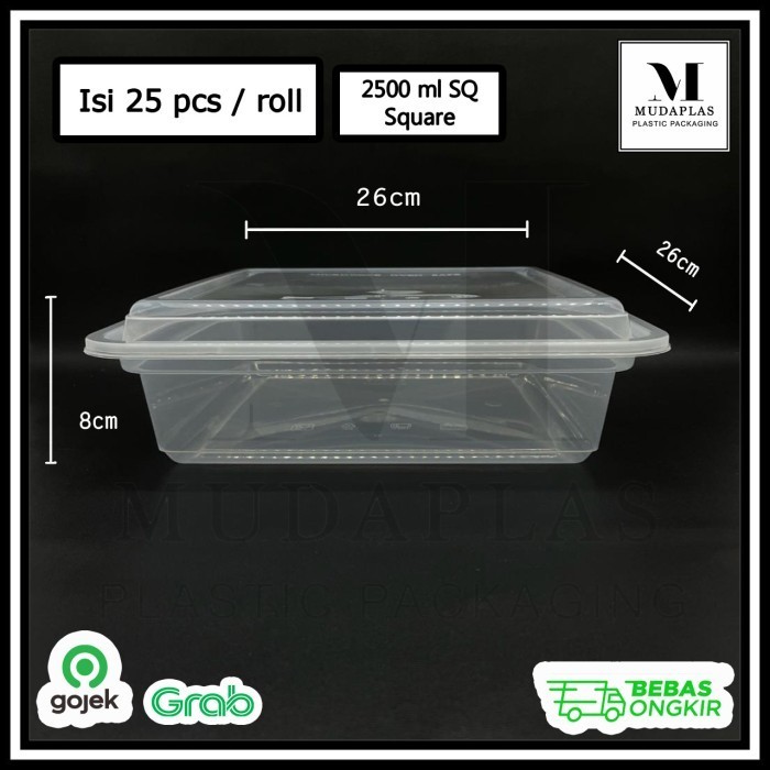 

@=@=@=@=] Kotak Makan Plastik 2500 ml Square Thinwall Container DM Isi 25 pcs