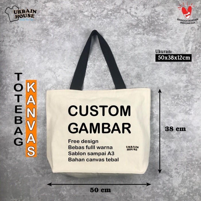 Tote Bag Custom Sablon Satuan Goodie Bag Polos Besar Cream