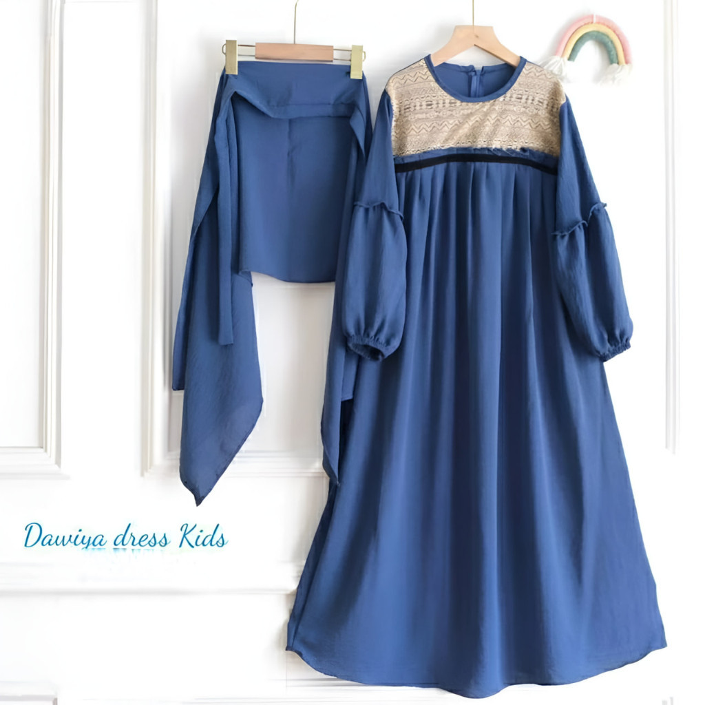 Gamis Tanggung Anak Perempuan Terbaru 2024 15 Thn Games 2In1 Longdress Kids Dres Syari Pesta Hijab B