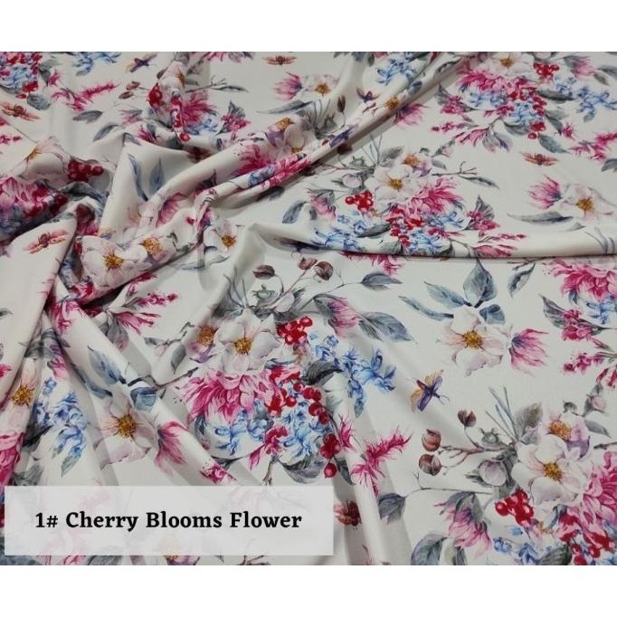 

Kain Print Bunga Sutra / Mosscrepe - Cherry Blooms Flower (Per 0,5) Stok Terbatas