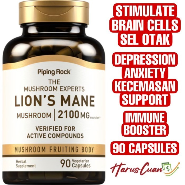 Piping Rock Lion'S Mane 2100 Mg 90 Capsules Brain Otak Stress Relief