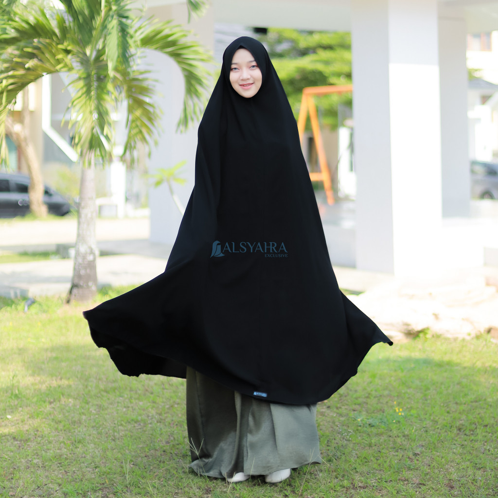 NEW PREMIUM DAILY HIJAB Alsyahra Exclusive Set Khimar Syari Al Haramain Niqab Bandana Jetblack