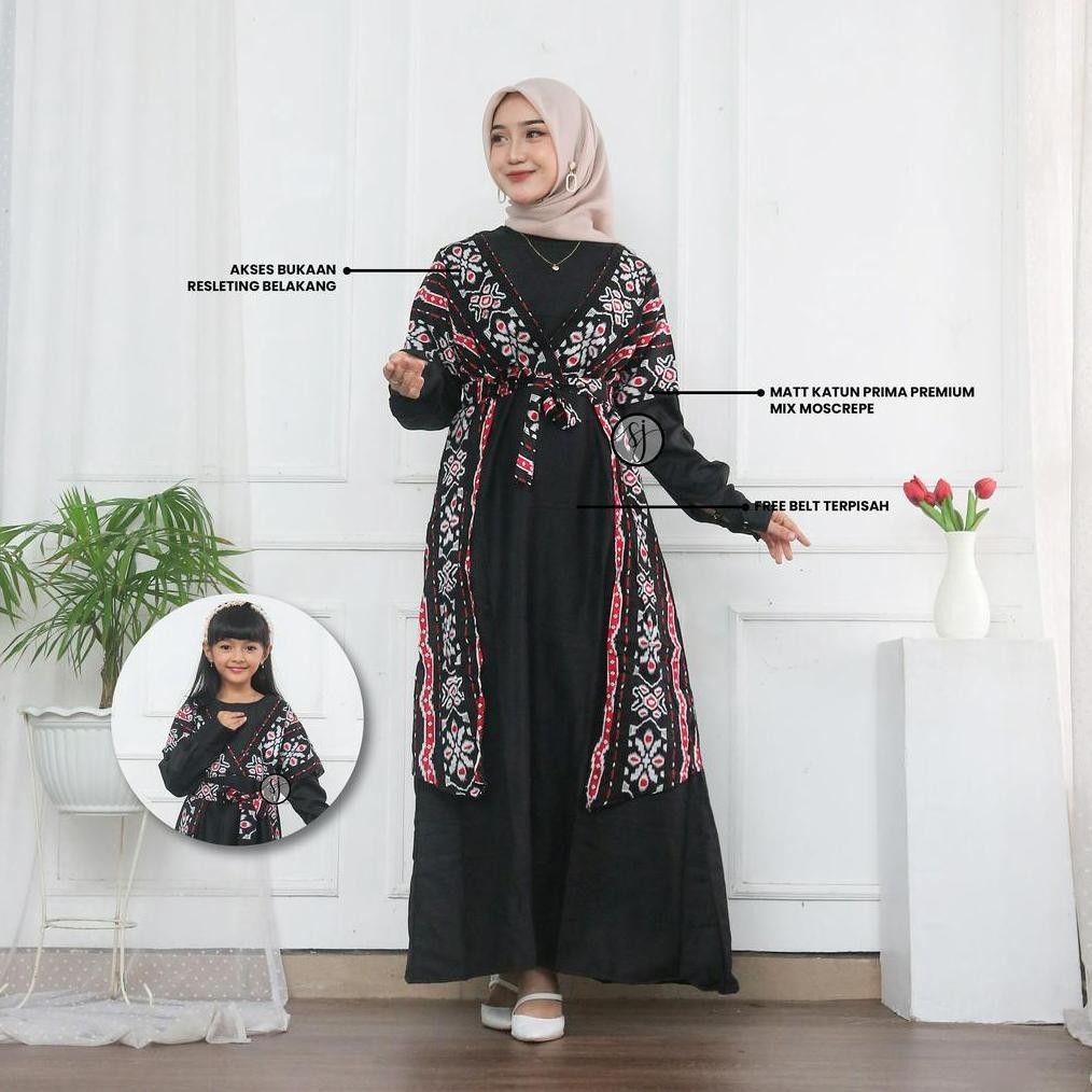 Ready Couple Keluarga Family Set Gamis Songket Dua Merah | Sarimbit Baju Kondangan Casual | Gamis Wa