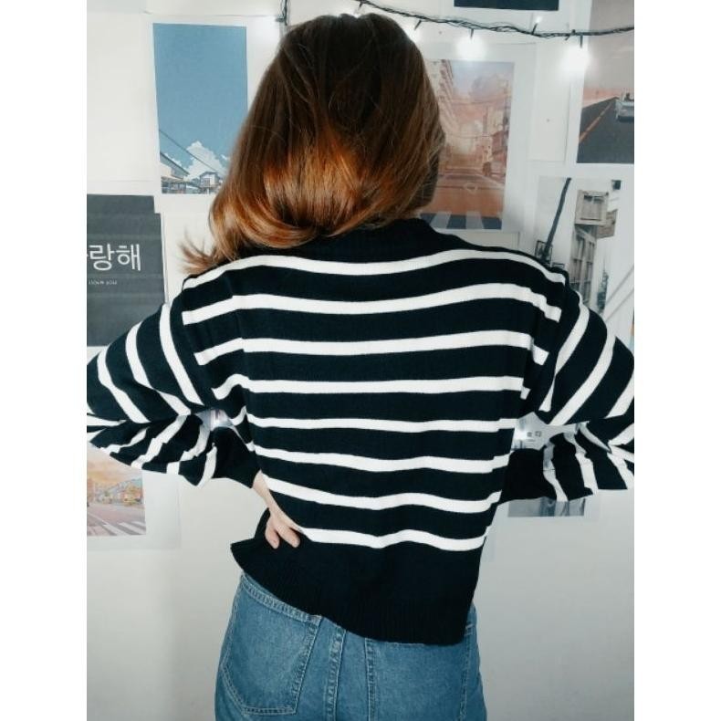 EMIRA CARDIGAN KNIT CROP CARDIGAN RAJUT WANITA STRIPE GAYA KOREA OUTER RAJUT SWEATER GARDIGAN CROP T