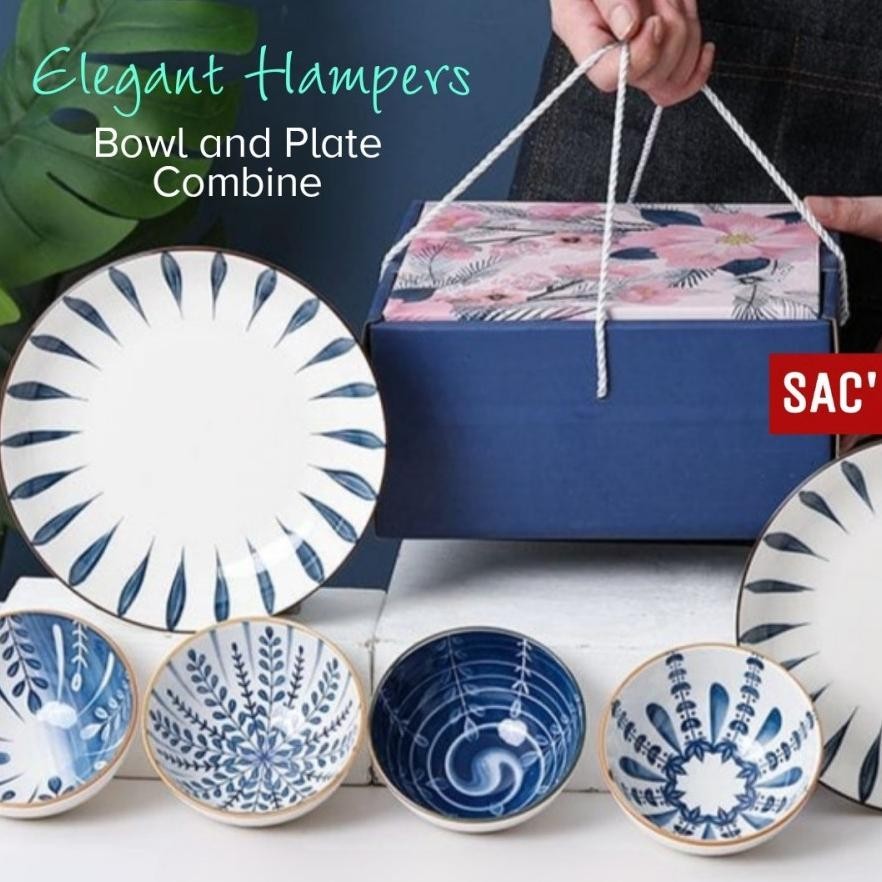 Ready>>> ' Hes Ii Japanese Plate Bowl Set Piring Mangkok Keramik Mangkuk Jepang Souvenir Suvenir Gif