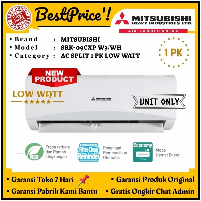 Ac Mitsubishi 1 Pk Low Watt Srk-09Cxp Srk 09Cxp Heavy Duty Low Watt