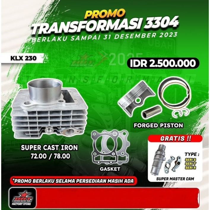Paket Bore Up Klx 230 - Blok Piston - Master Cam - Brt Promo 3304
