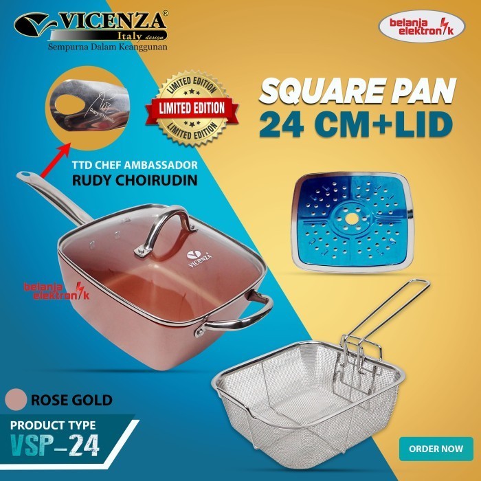 Vicenza Square Pan Panci Kotak With Lid 24 Cm - Vicenza Vsp-24