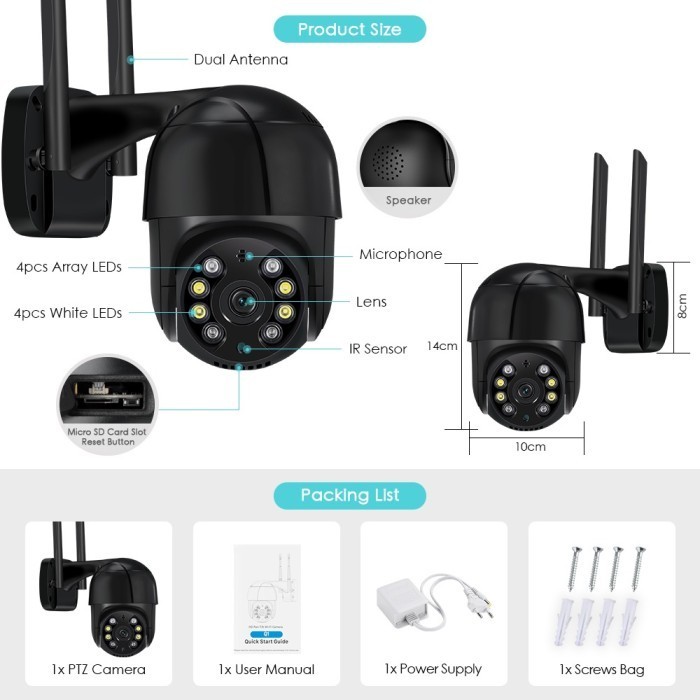 Eyesec Ip Kamera Cctv 6K Wifi Outdoor 360 Ptz Smart Camera Cctv Ip67