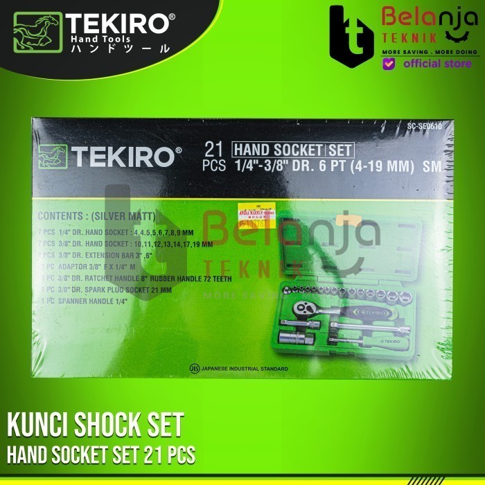 Tekiro Kunci Sok Set Tekiro 21 Pcs Socket Wrench 1/4 - 3/8 Mata Shock