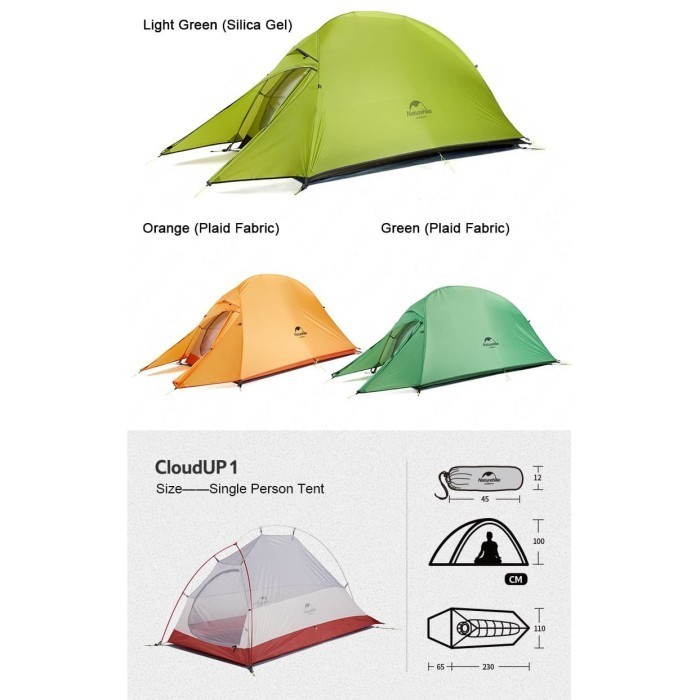 Tenda Naturehike Cloud Up 1 2 3 Orang 20D Camping 1P 2P 3P 2X Upgrade