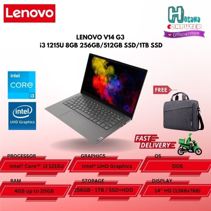 Laptop Lenovo V14 G3 - I3 1215U 8Gb 256Gb/512Gb Ssd/1Tb Ssd Resmi