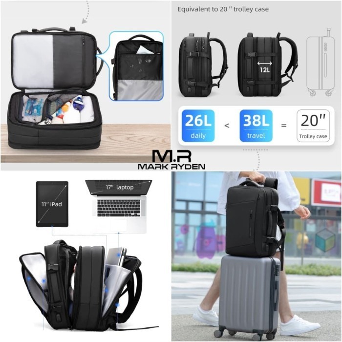 Mark Ryden Mr9299Kr Backpack Bag Usb - Tas Ransel Laptop 17" - Black