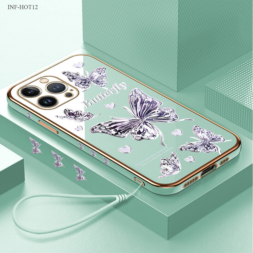 Compitable With Infinix Hot 12 12i 11 11S 10 10S 9 8 NFC Pro Play Phone Case Butterfly 2199 Soft Casing Kesing Lembut Tali Gantungan