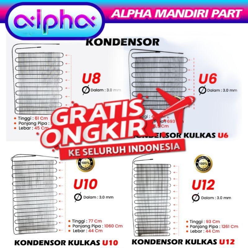 10 Pcs Kondensor Tembaga Kulkas showcase freezer box semua merek U6 U8 U10 U12 TU2T