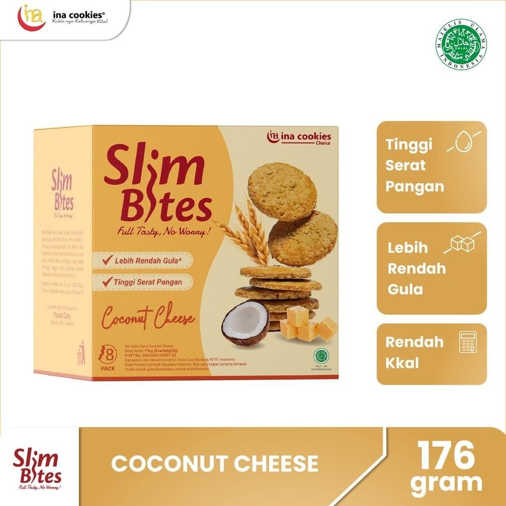 

tomonimart Ina Cookies Snack Slim Bites Coconut Cheese & Oat Choco Almond Kue Cemilan Sehat Tinggi Serat Rendah Kalori Instan Cocok Untuk Program Diet ||