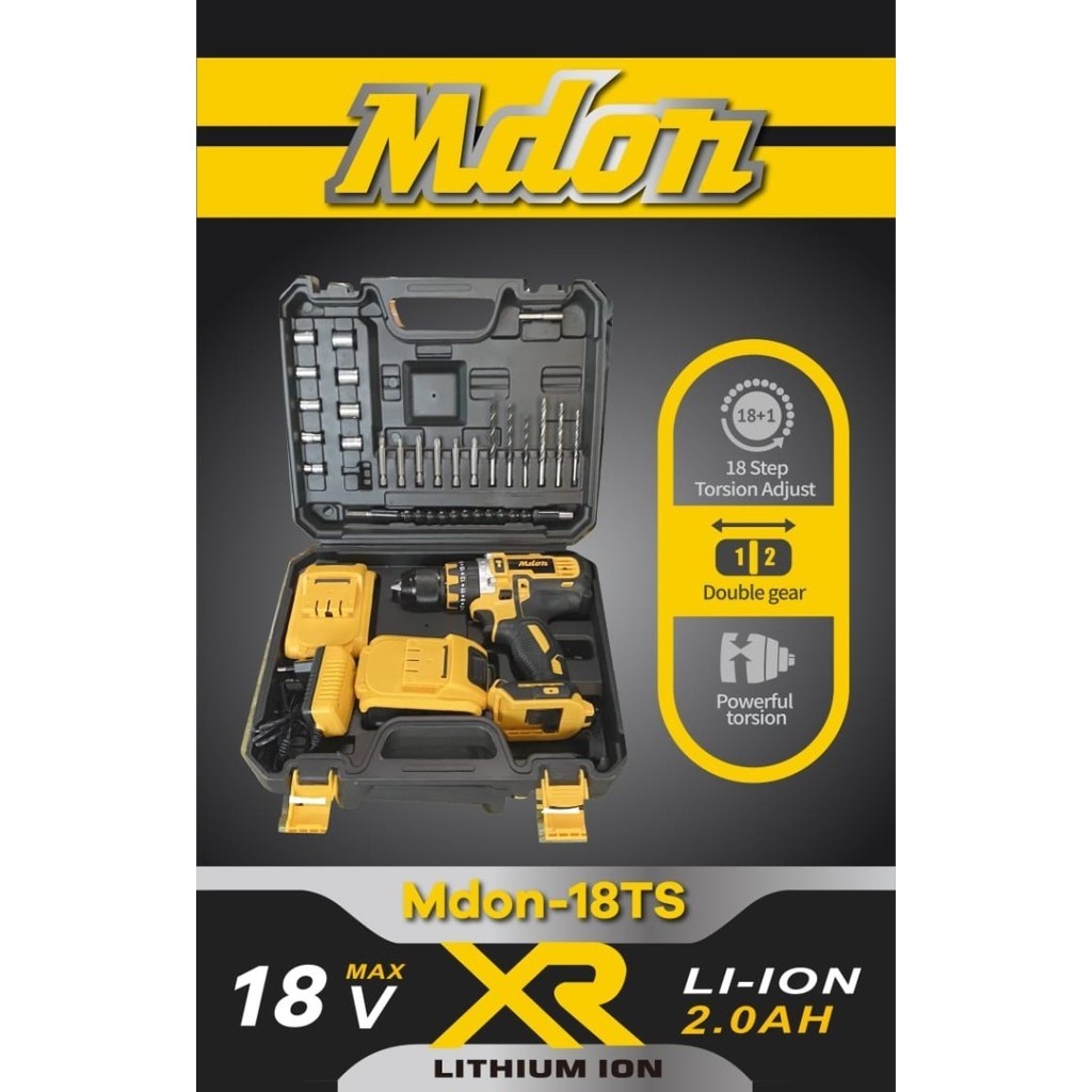 Mdon 18Ts Cordless Drill Impact Tembok 18V Mesin Bor Baterai Besi Beto