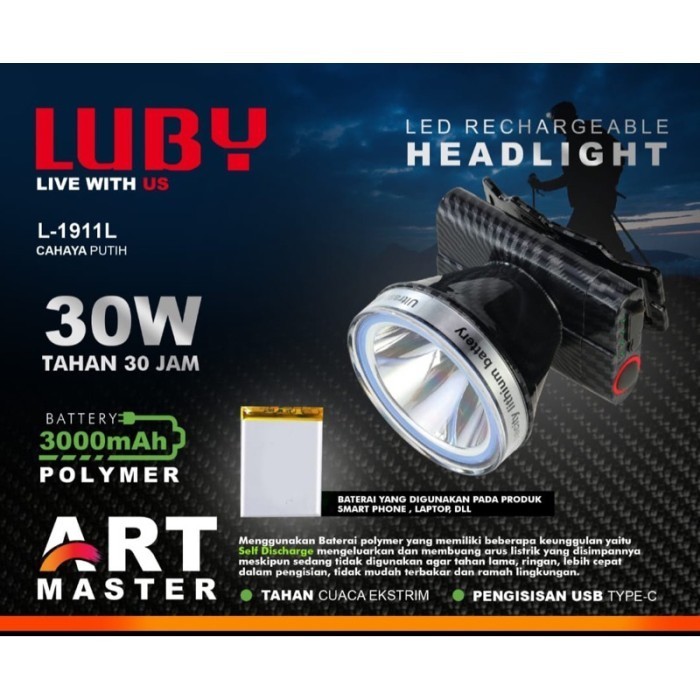 Senter Kepala Luby L-1911L Headlamp 30 Watt L1911L Art Master Pattern