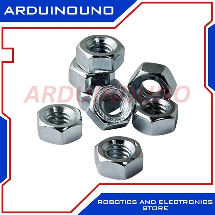 Nut MUR hole 5 mm 5mm hex hexagonal besi metal silver