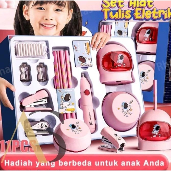 Electronic Stationery Set / Set Alat Tulis Elektrik Rautan Penghapus