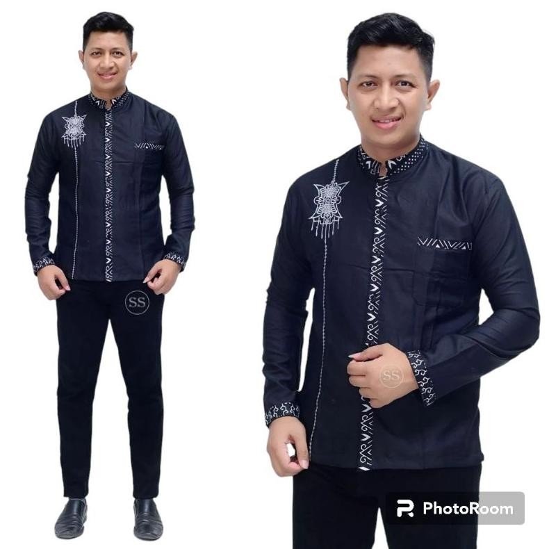 Ramadhan Sale Baju Koko Pria Dewasa Lengan Panjang Motif Bordir Aceh Kombinasi Batik Terbaru 2024 Ba