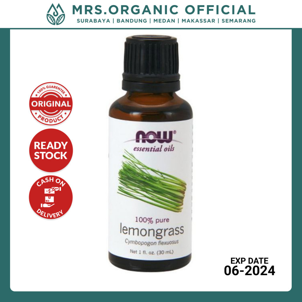 NOW Essential Oil Lemongrass 30ml - Essentials Esential Oils Aromatherapy Ruangan Diffuser Flu and C