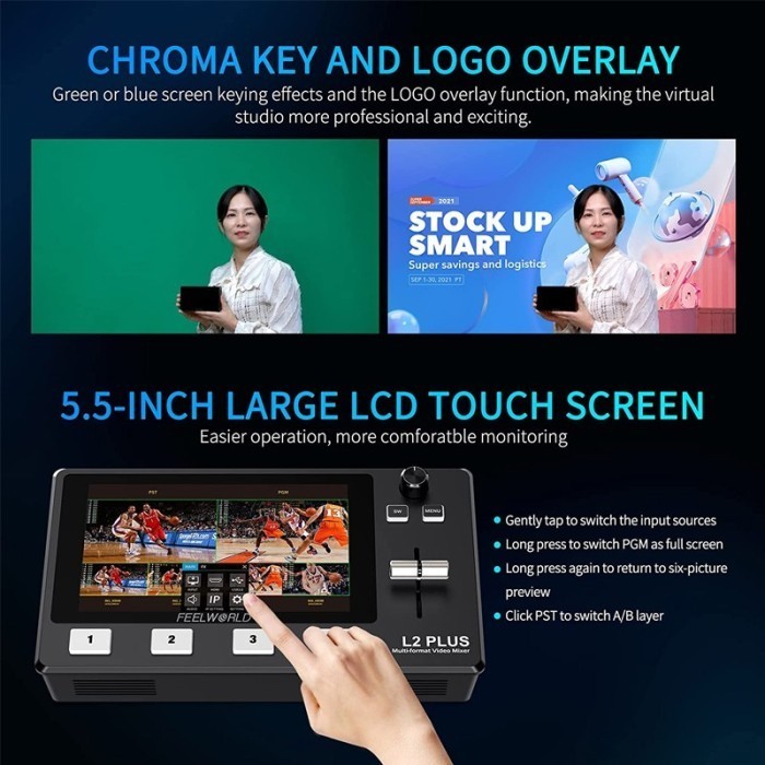 Feelworld L2 Plus Multi-Camera Video Mixer Switcher With 5"5 Lcd