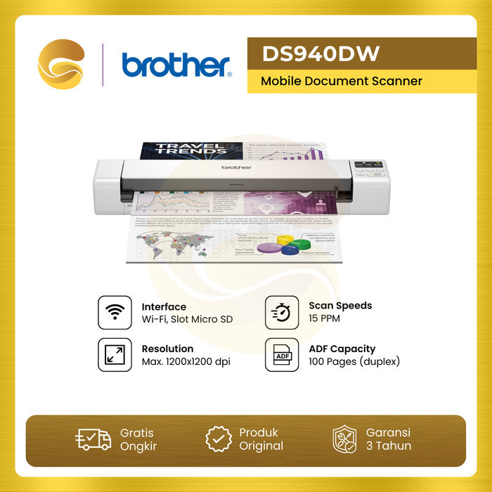 Brother Scanner Ds940Dw Portabel Mobile Scanner Ds 940Dw Ds940 Dw 940 Termurah Terlaris Promo
