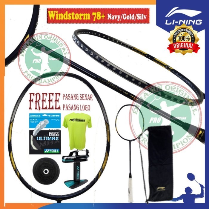 (Paket) Lining Windstorm 78 Plus Raket Badminton Original