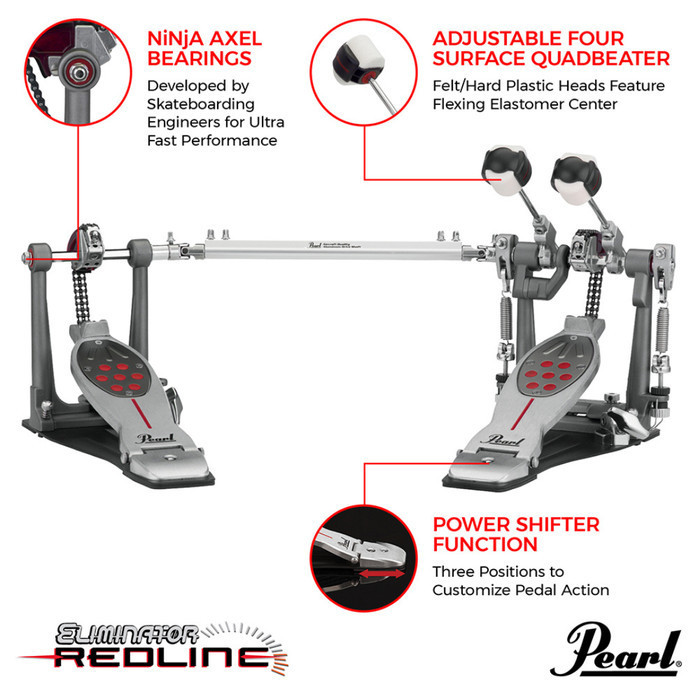 Drum Pedal Pearl Eliminator, Chain Drive, Double Termurah Terlaris Promo