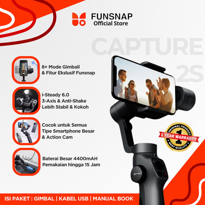 Funsnap Capture Gimbal 2S Stabilizer 3-Axis Untuk Semua Hp Smartphone