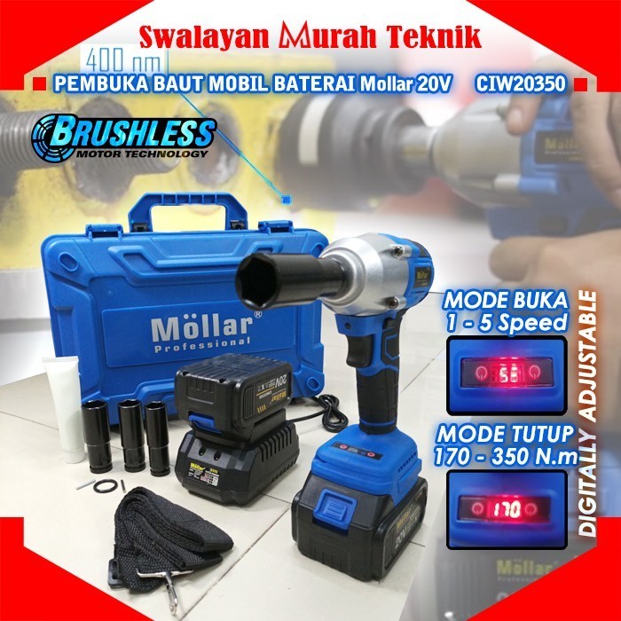 Impact Wrench Cordless MOLLAR CIW20350 Alat Buka Baut Roda Baterai 20V