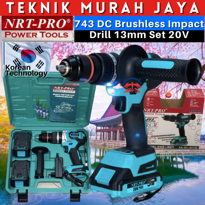 NRT PRO 743DC 743 DC Mesin Bor Baterai Cordless Impact Drill 13mm 20V