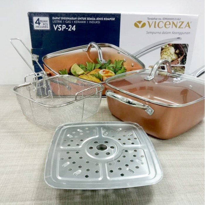 Vicenza Square Pan Panci Kotak With Lid 24 Cm - Vicenza Vsp-24