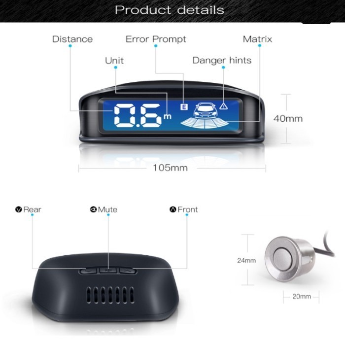 Sensor Parkir Depan Belakang 8 Titik Led Display Sensor Mobil Mundur
