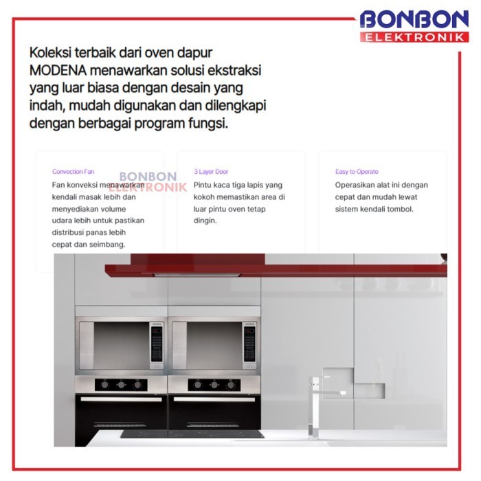 Modena Built-In Electric Oven Profilo 56L Bo-1733 / Bo 1733 Oven Tanam Termurah Terlaris Promo