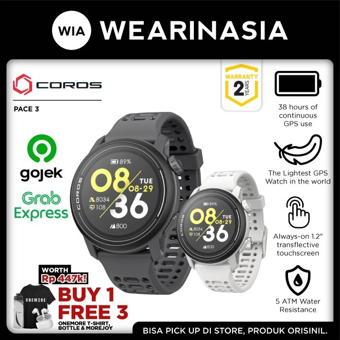 Coros Pace 3 Silicone Jam Tangan Premium Gps Sport Watch Original