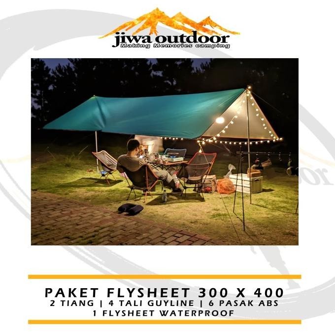 paket flysheet tenda camping outdoor 3x4 lengkap pasak tali tiang camp