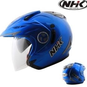 Helm NHK Aviator Blue Solid Double Visor Biru Half Face