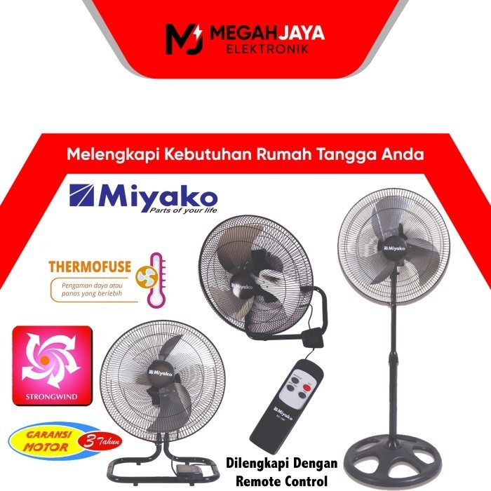 Miyako 3 In 1 Stand Fan , Desk Fan , Wall Fan / Kipas Angin Kst-18 Rc Termurah Terlaris Promo