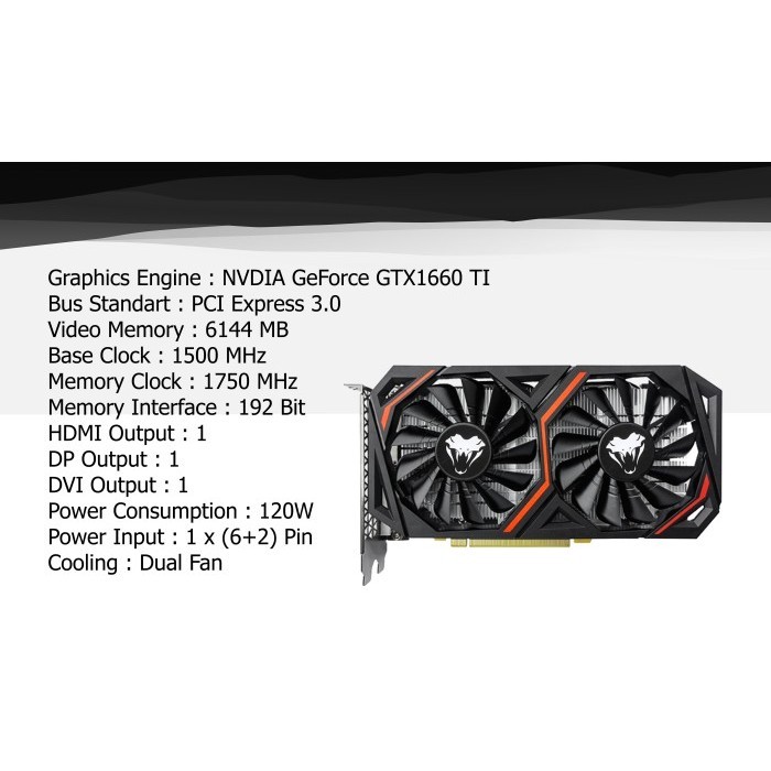 Venomrx Vga Gtx 1660 Ti 6Gb Gddr6 192Bit Hdmi Dvi Dp Nvidia Geforce