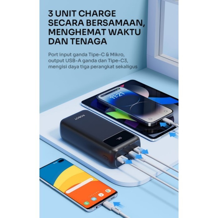 Robot Rt32 Powerbank 30000Mah 22.5W Led Display 30000 Fast Charging Termurah Terlaris Promo