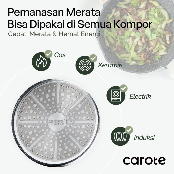 Carote Essential Woody Wajan Penggorengan Besar Anti Lengket Granit