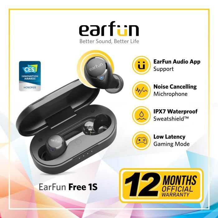 Earfun Free 1S - 4 Mic Enc Ipx7 Tws With Earfun Audio App Termurah Terlaris Promo